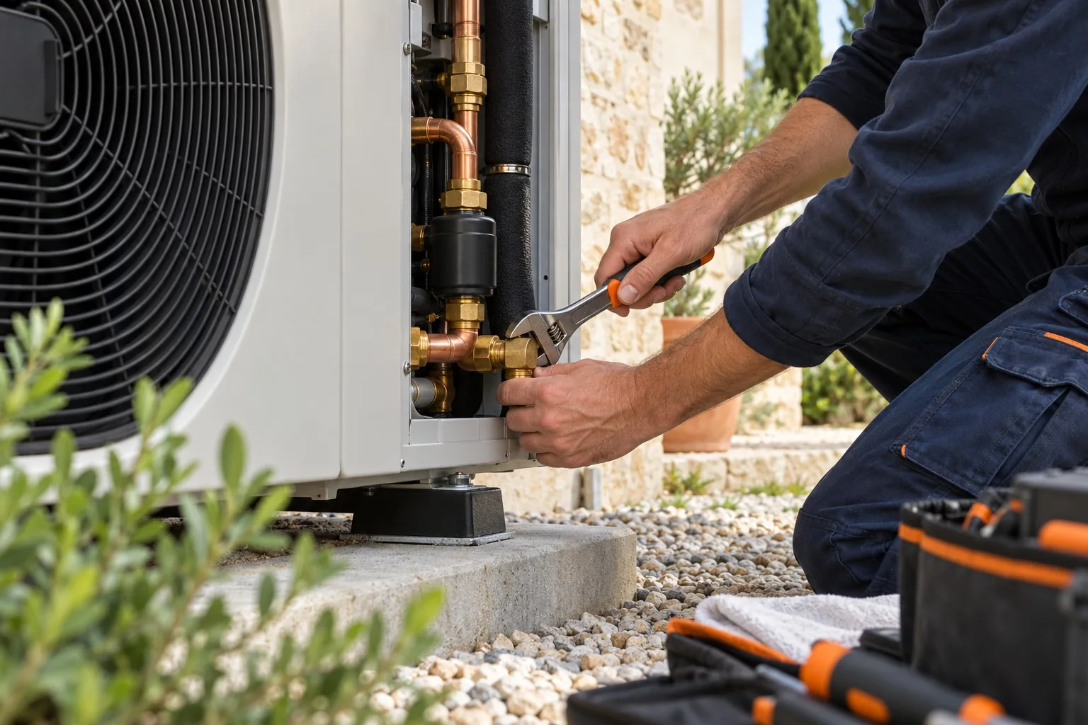Intervention sur les raccords d’une pompe à chaleur